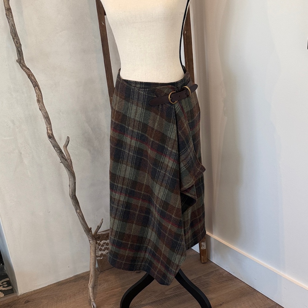 Ralph Lauren Green and Brown Plaid Midi Skirt